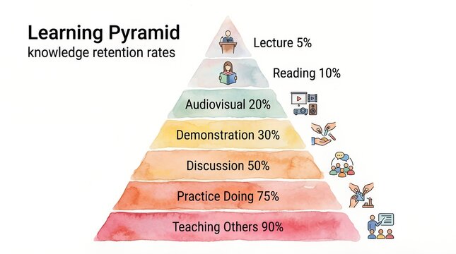 Learning Pyramid Knowledge Retention Watercolor Infographic