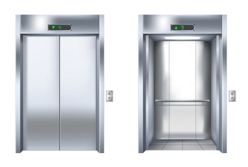 Set of realistic elevators isolated on transparent background. Detailed vector illustration for building, architecture, transportation, and modern infrastructure design projects © RoseStudio