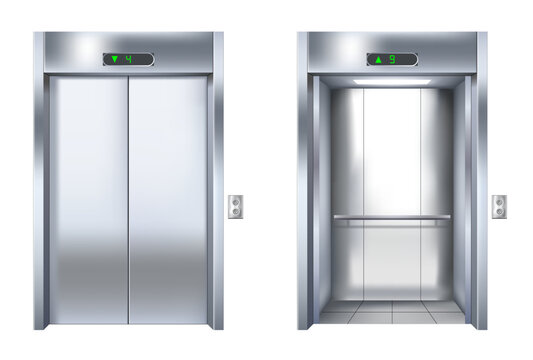 Set of realistic elevators isolated on transparent background. Detailed vector illustration for building, architecture, transportation, and modern infrastructure design projects