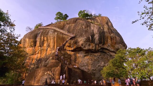 Timelapse of Sigiriya lion rock ancient fortress Sri Lanka with people and tourists moving fast time lapse