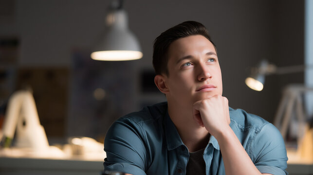 Male Professional in Modern Office Environment: Focused Work Atmosphere with Upper Body Shot and Professional Studio Lighting