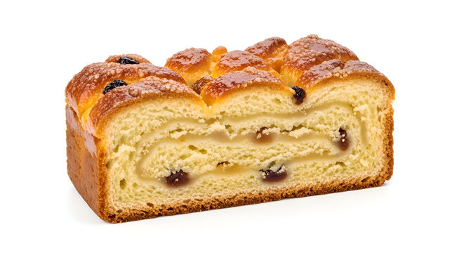 Delicious sweet bread with raisins inside.