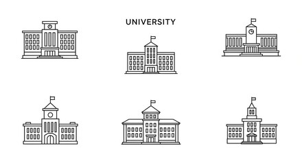 Fototapeta premium University and college building line icons set for academic education