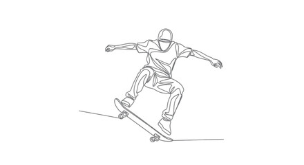 Fototapeta premium Continuous line drawing of skateboarder in motion