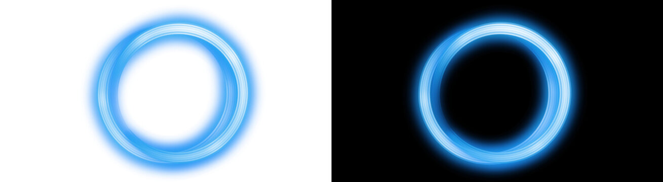PNG image of&nbsp;A vibrant glowing neon blue circular ring light effect with a smooth artistic motion blur on transparent background