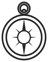 Minimalist black vector icon of a compass or navigational tool with a wind rose inside a circular frame, perfect for travel, exploration, and direction concepts, isolated on white background. © Sana