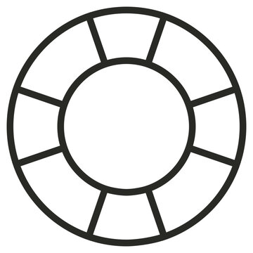 Black vector icon of a lifebuoy or life ring, a minimalist outline illustration of a maritime safety device used for rescue and support at sea, isolated on a white background for graphic design.
