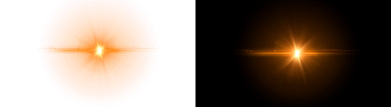 PNG image of&nbsp;A bright golden anamorphic lens flare effect creates a vibrant glowing light streak displayed on transparent background