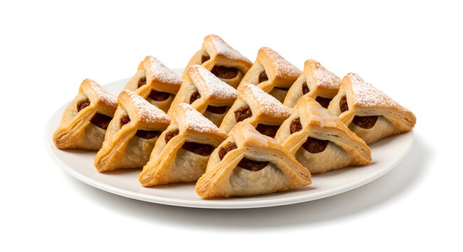 A plate of traditional Jewish hamantaschen cookies.