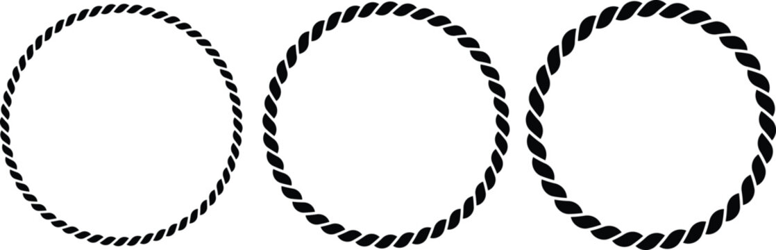 Rope Frame Icon Set. Nautical Border Sign.Circle border and nautical symbols. Twisted rope and round frame icons. Marine rope and vintage frame design
