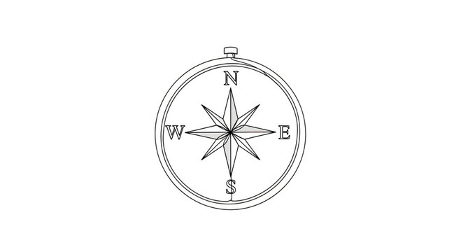 A simple line drawing depicts a round compass face with cardinal directions