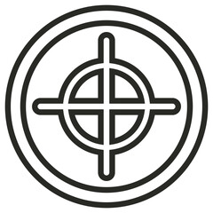 Minimalist black target vector icon illustration featuring a circular crosshair design for precision, aiming, and goal setting, isolated on a white background for clean graphic design projects. © Hamza