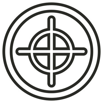 Minimalist black target vector icon illustration featuring a circular crosshair design for precision, aiming, and goal setting, isolated on a white background for clean graphic design projects.