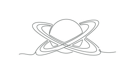 Abstract planetary ring system depicted in continuous line art © Sendal