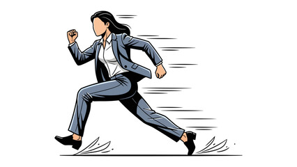 Speedy Businesswoman's Rush: A dynamic illustration captures a businesswoman in full stride, her determined form a symbol of ambition and the relentless pace of the corporate world.  © Rahimatul