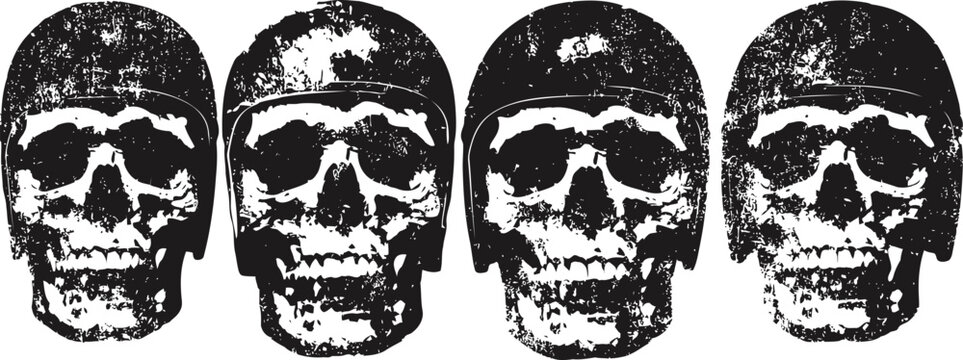 grunge skulls pattern distressed spooky skeleton heads, vintage halloween horror art texture