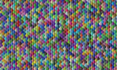 A vibrant abstract background featuring a dense tessellation of small, multi-colored, textured scale-like shapes, creating a dynamic mosaic with subtle 3D depth. © chutkupanda