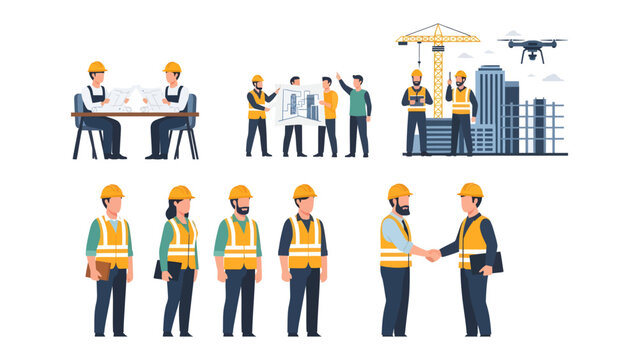 Construction Professionals at Work: A collection of skilled construction professionals collaborating on projects, showcasing teamwork and expertise in the field.
