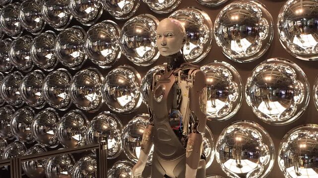 A humanoid robot powered by artificial intelligence exemplifies modern technology and the growing replacement of human labor through robotization.