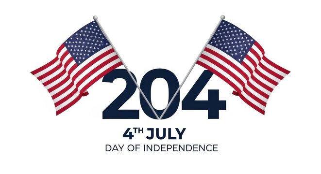 A festive celebration graphic featuring the number 204 and two american flags for independence day