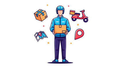 Delivery Man on the Go: A delivery man stands ready, surrounded by symbols of efficient service, embodying speed and reliability in the realm of modern logistics.  © Jannat