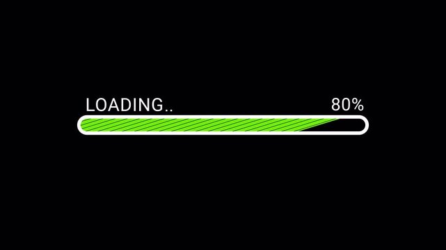 Simple diagonal progress bar filling from left to right with persentage and loading text. Ideal for games, tech videos, and presentations, transparent background. 4K Video