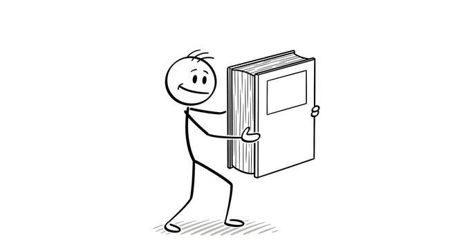 stickman, stick figure, stick figure holding book above head, stickman lifting book