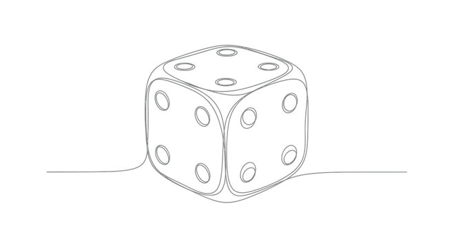 Minimalist continuous line drawing of a single six-sided die with pips
