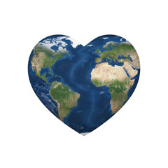 Fototapeta premium Heart shaped map of the earth showing atlantic ocean isolated on a transparent background