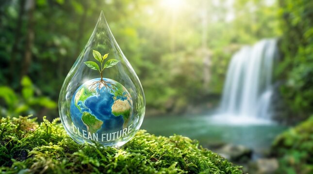 Water Drop on Green Leaf and Grass Nature Environmental Concept