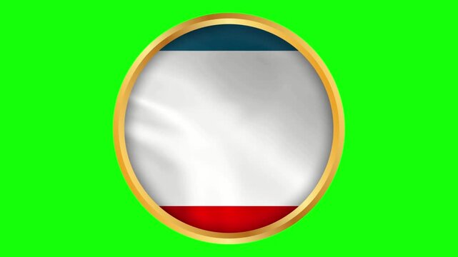 Crimea Round Framed Regional Wavy Flag. Circular Blowing Flag of Crimea with Gold Frame.