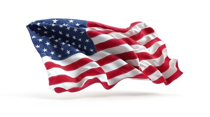 Obraz premium Waving American Flag: The American flag billows and dances gracefully in the wind, its vibrant colors a symbol of freedom, unity, and national pride.