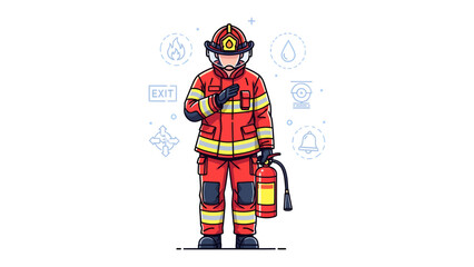 Brave Protector: An illustrated firefighter, fully equipped in their gear, stands ready, embodying courage and dedication to protect lives. © Jannat