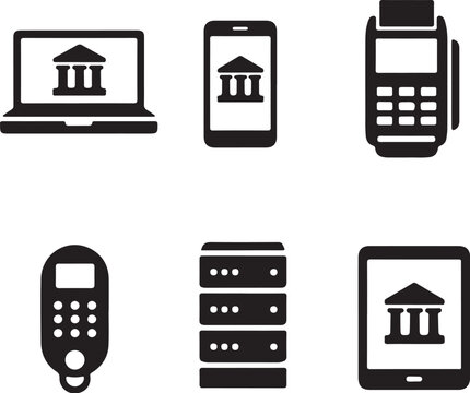 Online Banking Devices Silhouette Set Laptop Smartphone Security Token Server Tablet Icons