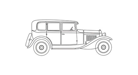 Obraz premium Vintage sedan line art with distinctive fenders, grille, and enclosed cabin