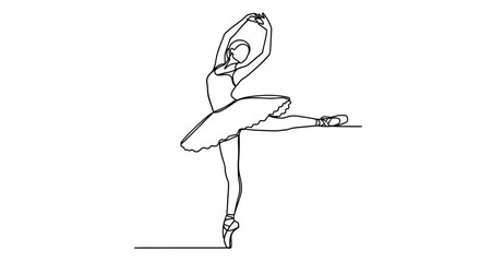 A single line drawing of a ballerina en pointe in a tutu © Sendal