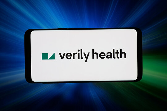 Stuttgart, Germany - 04-09-2026: In this photo illustration, the logo of company Verily Life Sciences LLC (Alphabet) is displayed on a smartphone in front of abstract background on computer screen.