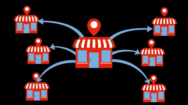 business franchise expansion store network growth alpha channel animation