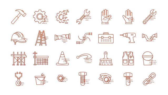 Construction Icons: A collection of various construction equipment and tools.