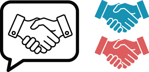 Fototapeta premium Handshake icons agreement partnership and communication visualized in multiple colors