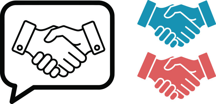 Handshake icons agreement partnership and communication visualized in multiple colors