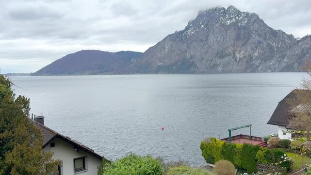 Lake mountain benches traunsee and traunstein