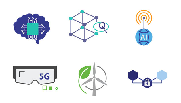 emerging technologies flat design vector illustration, future trends icons