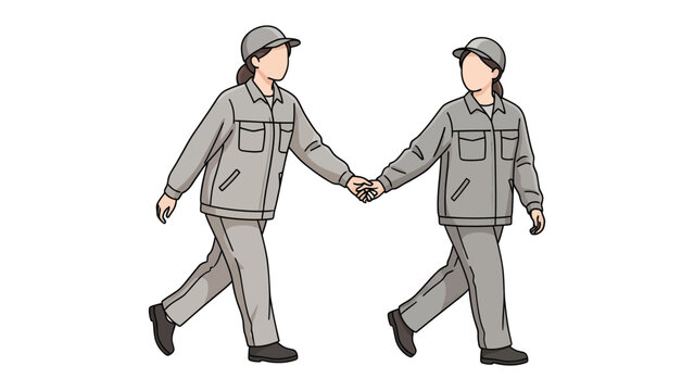 Teamwork and Unity: Two figures dressed in work attire, walking together hand-in-hand, symbolizing partnership and collaboration in a shared journey.