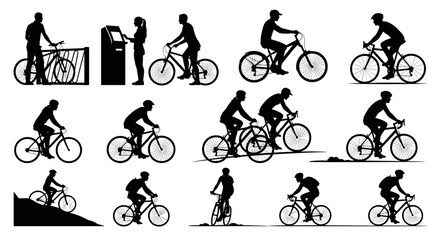 Naklejka premium Silhouette of cyclist riding bicycle.
