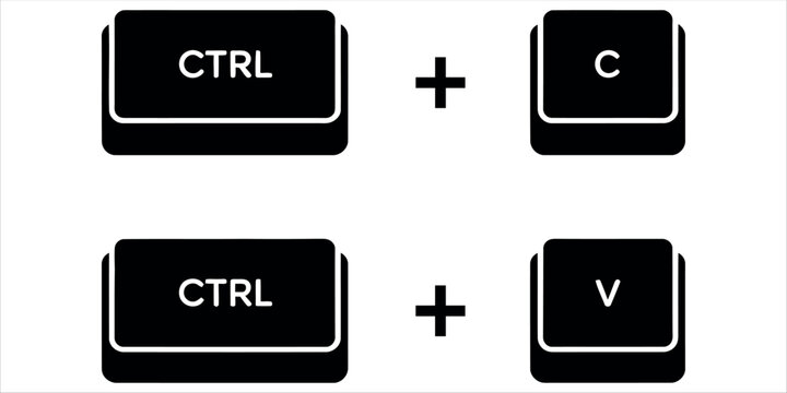 Minimalist close-up of keyboard keys showing Ctrl+C and Ctrl+V shortcuts for copy and paste functions, ideal for tech tutorials, productivity guides, and business presentations.