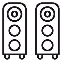 Pair of floor-standing hi-fi audio speakers vector icon. Minimalist black line art illustration of a stereo sound system for music and home entertainment. Scalable graphic symbol on white. © Zainab