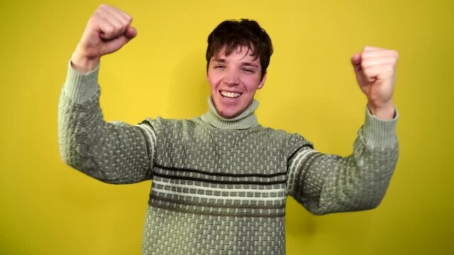 Winning success man happy ecstatic celebrating being a winner. 
