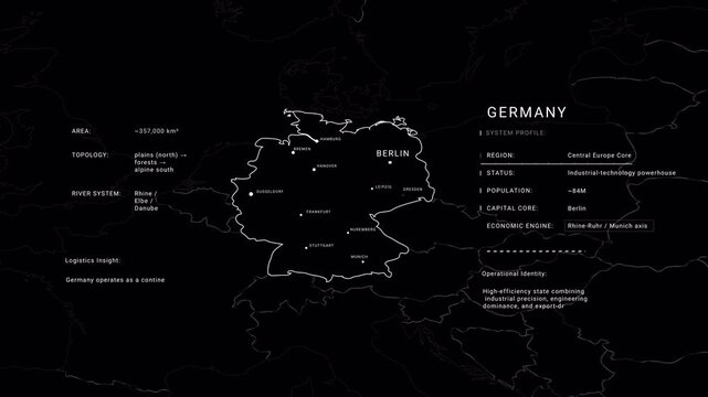 Germany Berlin HUD Map with cities and bourders countries PNG Alpha 2D infographic