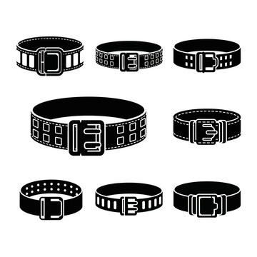 Set of Black Belt Buckles and Belts Icons, Fashion Accessories Collection